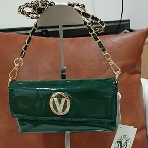 Valentino Orlandi *NWT* Glossy Green Clutch with Gold Accents
